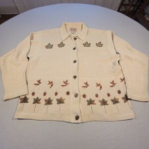 VTG Woolrich Autumn Leaf Button Cardigan Women's‎ Large Cottage Fall Hong Kong